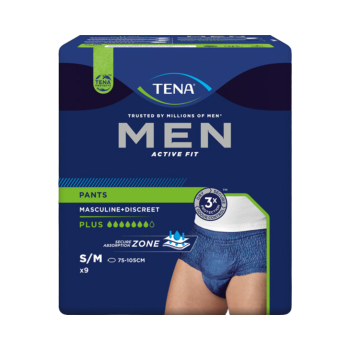 TENA MEN Pants Active Fit Plus Größe M (Hüftumfang 75 bis 105 cm), mittlere Blasenschwäche, 9 Stück